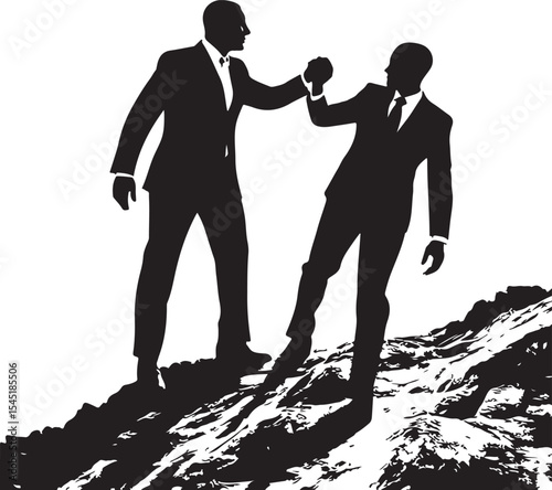 Business Teamwork Silhouette: Colleagues Helping Hand