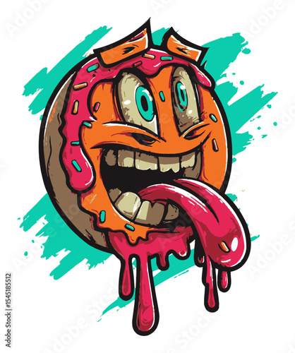 Playful Cartoon Illustration of a Melting Orange Character with Exciting Colors