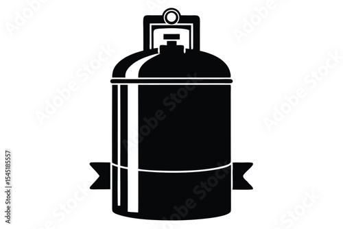 Black Silhouette Illustration of Industrial Gas Tank with Top Handle and Ribbon Detail