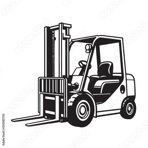 Vintage art silhouette of a forklift truck in black and white for industrial transport