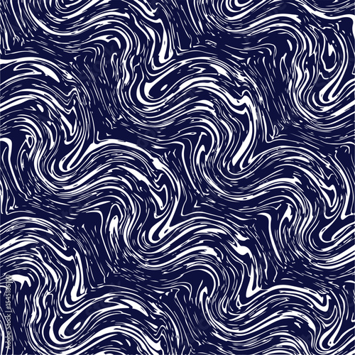 Abstract seamless pattern with swirling white lines on a deep blue background