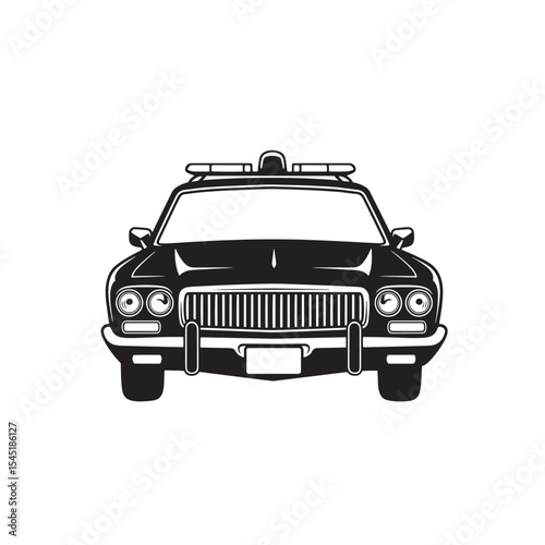 Vintage silhouette police car illustration featuring classic design and emergency lights