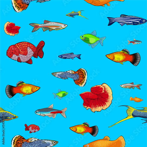 Seamless Vector Pattern of 10 Aquarium Fish
