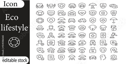 Collection of eco lifestyle icons featuring various symbols related to sustainability and wellness themes