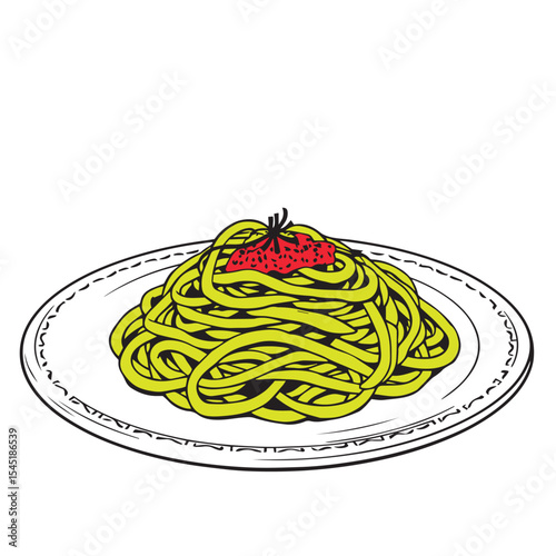 Italian pasta dish on ceramic plate vector concept design illustration.
