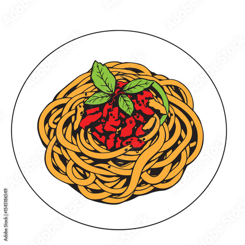 Italian pasta dish on ceramic plate vector concept design illustration.