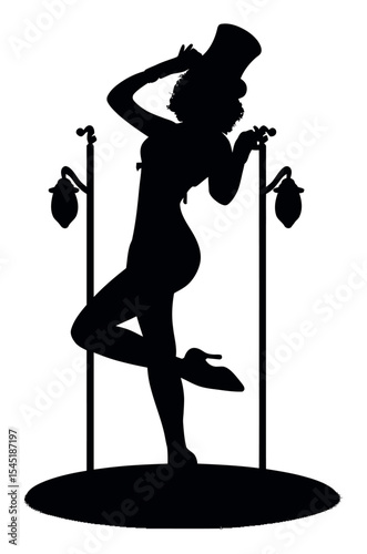 Elegant Woman Silhouette with Hat and Graceful Pose on a Simple Background