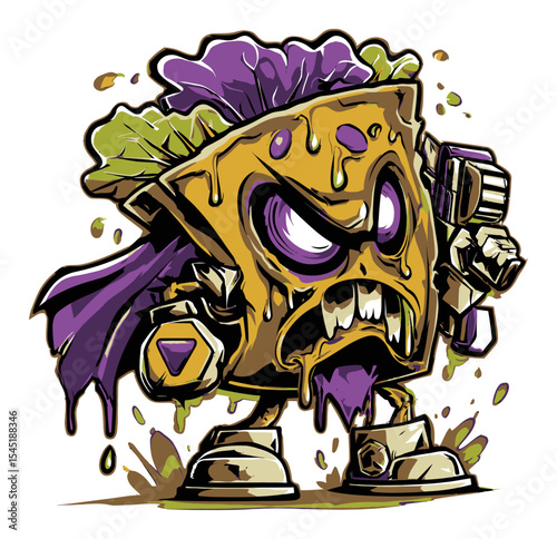 Cartoon Monster Character with Vegetables and Superhero Costume Elements