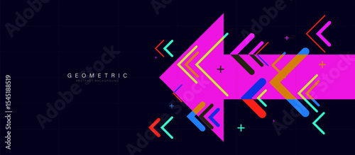 Colorful abstract arrows as a chaotic element on a blue background. Business arrow target direction concept
