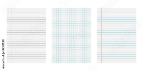 lined paper sheets isolated on transparent white background. Graph paper banner background. Old Paper Texture.