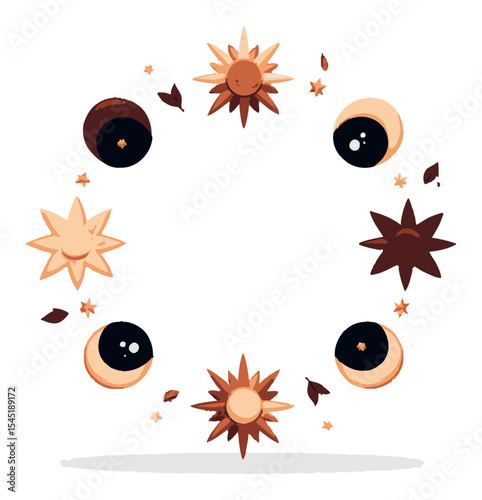 Colorful Cartoon Stars and Shapes in a Circular Pattern Design