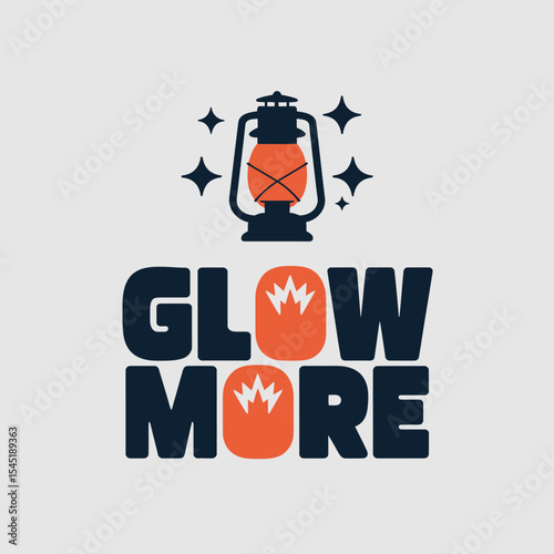 Glow More Inspirational Lantern Graphic Design Motivational Poster Positive Vibes Modern Typography Stylish Artwork Creative Illustration Unique Design Bold Letters Orange and Blue Simple Minimalist  