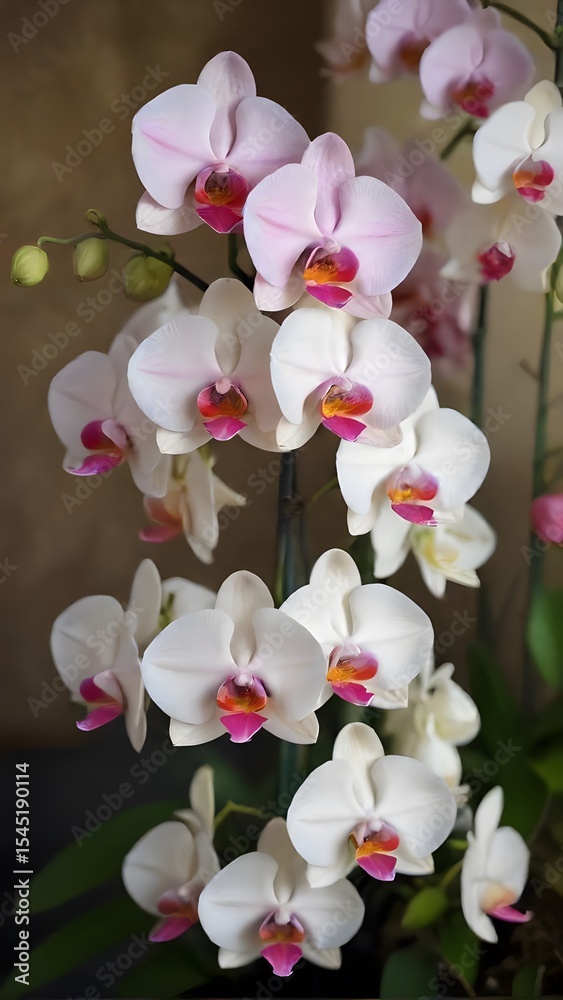 Fototapeta premium Cascading White and Pink Phalaenopsis Orchids