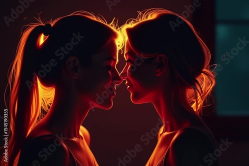 image shows two women standing next front window looking loving expression faces ba