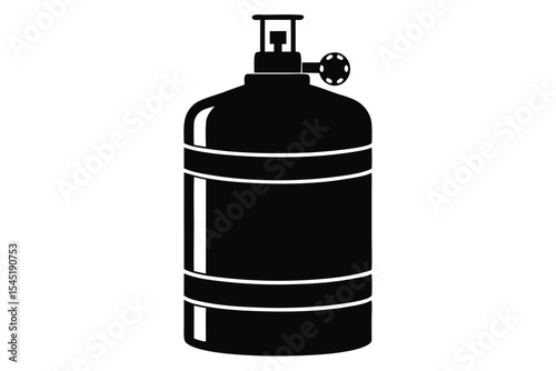 Black Silhouette of a Cylindrical Gas Tank with Valve and Regulator Device Depicted