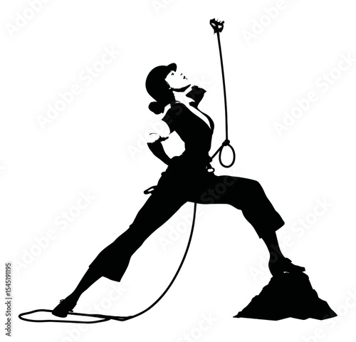 Strong Female Climber in Silhouette Position Quality Artwork for Adventure Themes