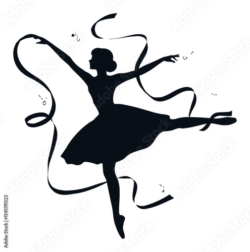 Elegant Dancer Silhouette with Flowing Ribbons in Graceful Pose