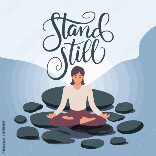 Woman Meditating Peaceful Serene Mindful Yoga Practice Tranquil Scene Spiritual Wellness Healthy Lifestyle Balance Relaxation Inner Peace Nature Stones Calmness Wellbeing Meditation Pose Yoga Asana   