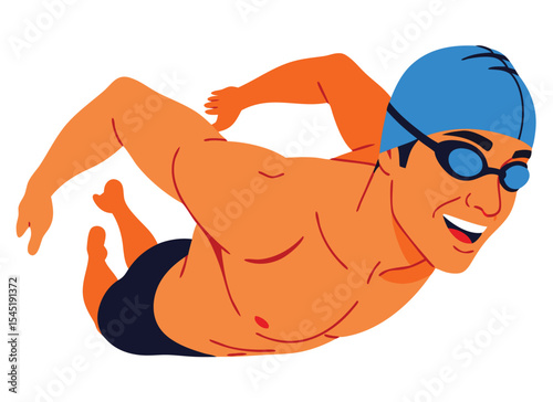 Energetic Male Swimmer Performing Butterfly Stroke with a Happy Expression in an Aquatic Fitness Environment