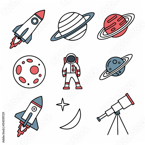 space rocket icons set