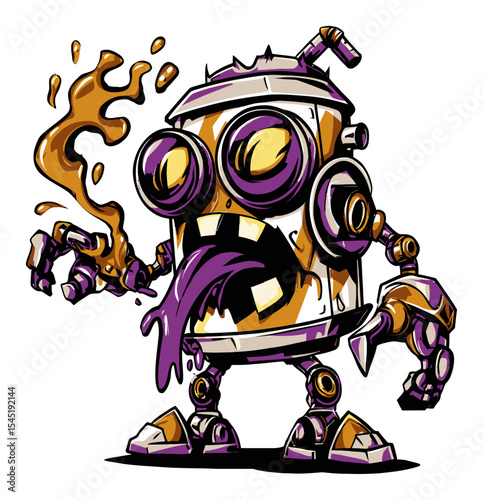Colorful Cartoon Robot Character with Can Design and Funky Expression