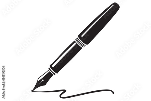 Fountain pen silhouette icon simple black vector illustration isolated on transparent
