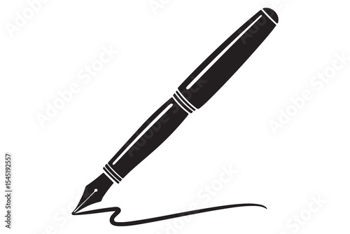 Fountain pen silhouette icon simple black vector illustration isolated on transparent
