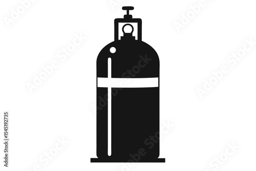 Black Industrial Gas Cylinder with Valve and Safety Band, Vector Illustration