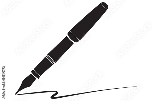 Fountain pen silhouette icon simple black vector illustration isolated on transparent
