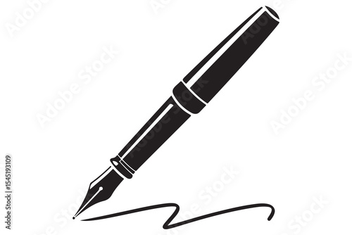 Fountain pen silhouette icon simple black vector illustration isolated on transparent
