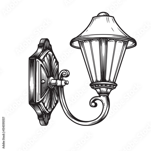 Classic decorative outdoor wall lamp vintage art silhouette style illustration