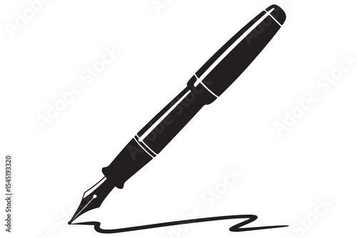 Fountain pen silhouette icon simple black vector illustration isolated on transparent
