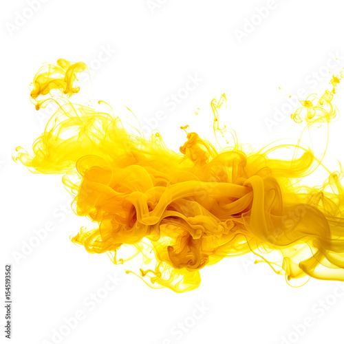 Vibrant Yellow Ink Swirl in Water on a Transparent Background