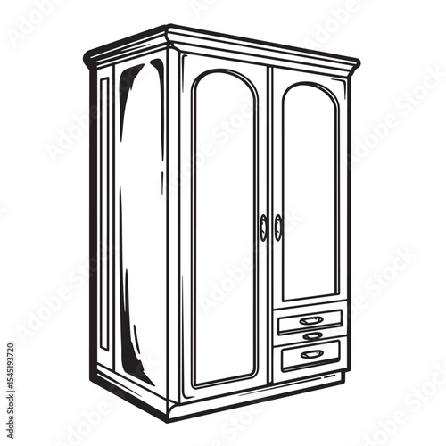 Classic wardrobe illustration vintage art silhouette in black and white interior design furniture vector