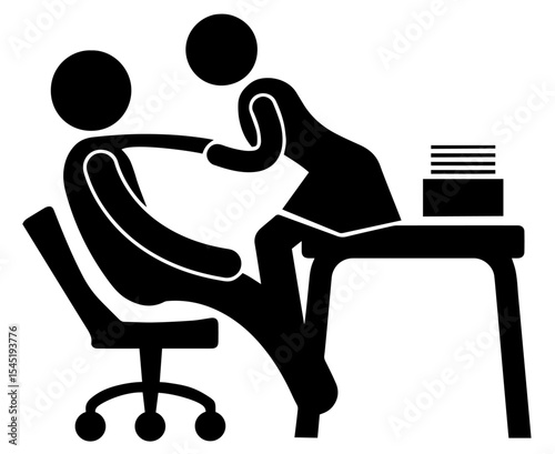 Silhouette of Office Romance Between Female Employee and Male Boss. Workplace Seduction, Power Dynamics and Subordination Violation. Flirtation, Favoritism or Career Advancement at Work