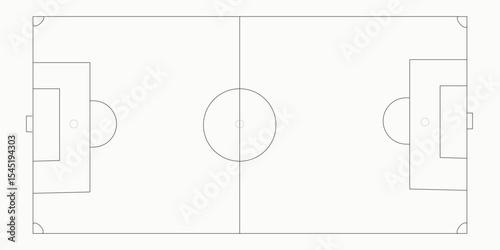 Soccer field in line style. Football field on white background. Top view.