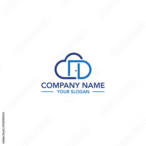 cloud and door line art real estate logo