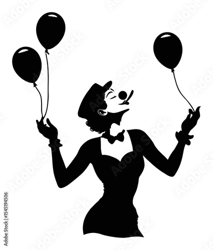 Elegant Silhouette of a Performer with Balloons in a Joyful Pose