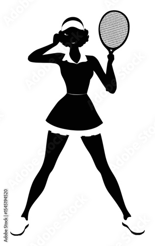 Elegant Silhouette of a Female Tennis Player in Dynamic Pose with Racket