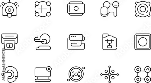 Line art icon set representing medical imaging and radiology technologies