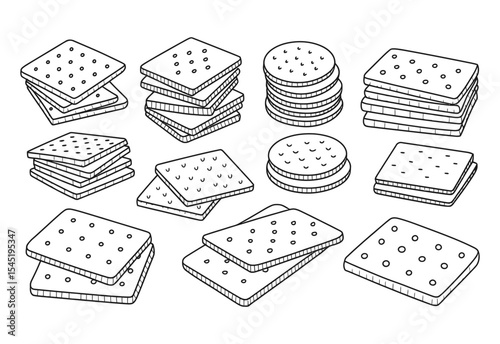 Hand drawn stacks of crackers and biscuits
