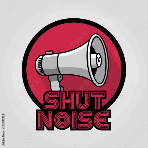 Shut Noise Megaphone Illustration Graphic Design Red Background Modern Minimalist Style Vector Art Image Digital Print Design Template for Social Media Marketing Advertising Campaign Promotion        