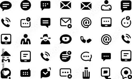 Black silhouette communication icon set for web design and mobile interface
