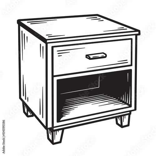 Hand drawn vintage art silhouette of a bedside table for home decor