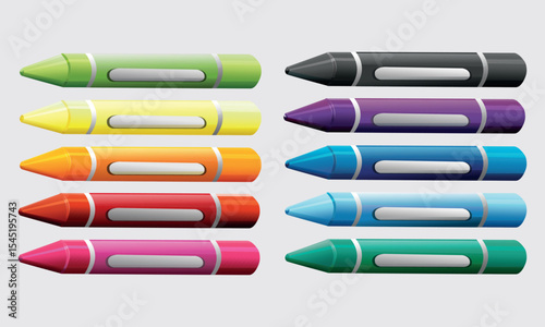Colorful Crayons Set Lined Up Neatly in Various Bright Shades