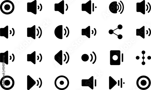 Black and white audio and video control media icon set