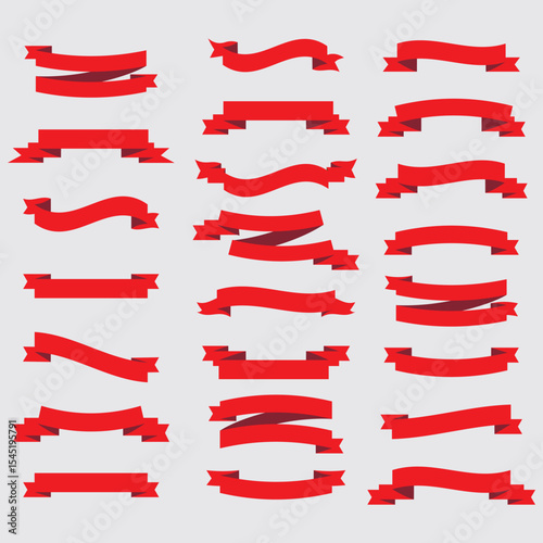 Variety of Red Iconic Ribbon Banners in Creative Stylized Designs
