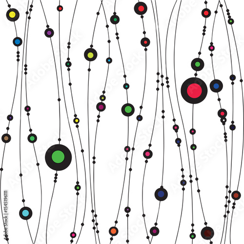 Here's a good title and keywords for your image:
Colorful Dots and Wavy Lines Abstract Pattern - Modern Minimalist Seamless Background
