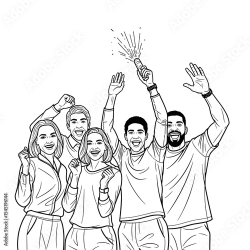 Group of happy friends celebrating with sparklers in a joyful gathering