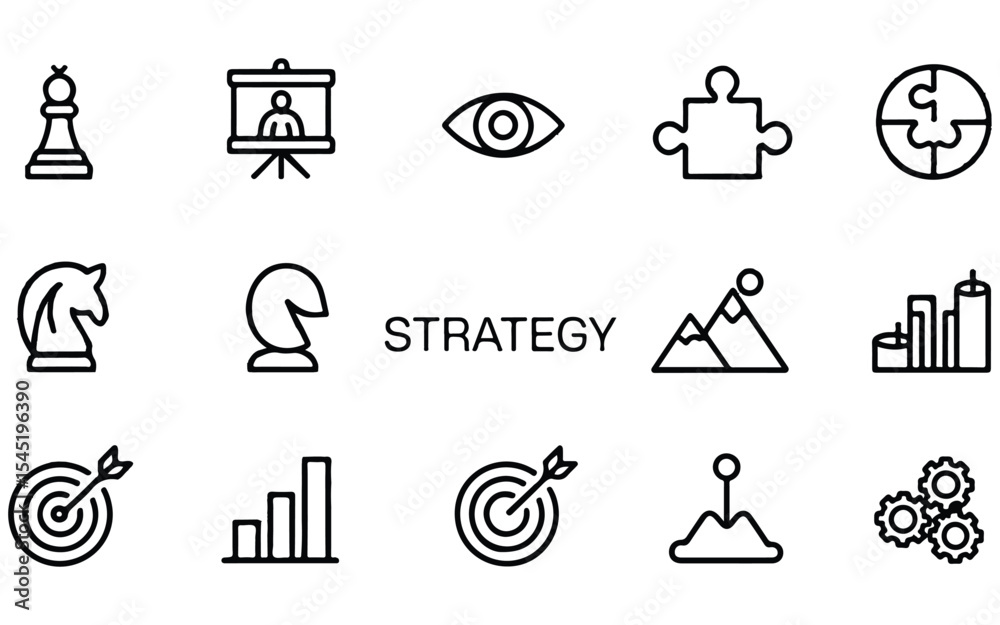 Fototapeta premium Clean Vector Business & Management Line Icons Set – Workflow & Strategy Symbols Pack